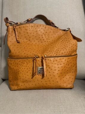 Dooney & Bourke Tan Ostrich-Embossed Leather Shoulder Bag